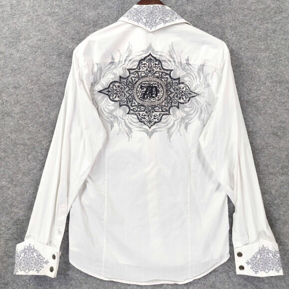 7 Diamonds Shirt Mens Large White Button Down Y2K  Gothic Punk Grunge Rockabilly - Picture 14 of 14